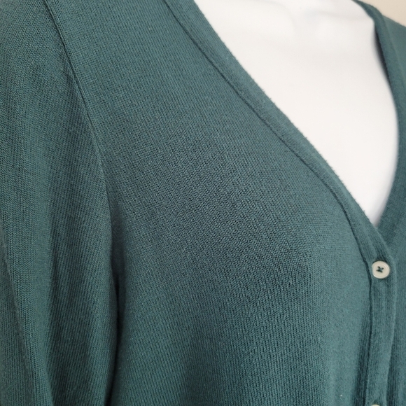 Loft Women's XS Teal Blue Green Long Sleeve Shirt Button Front Knot V-neck Top - Picture 3 of 8